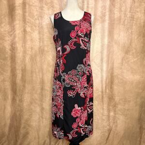 Vintage 90s Floral Paisley Maxi Shift Dress Black Red Sleeveless Mod Whimsigoth